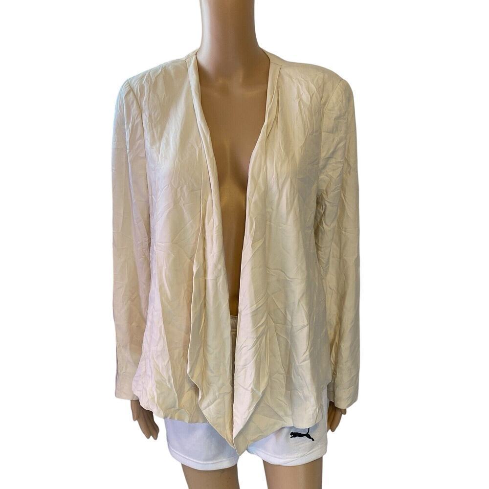 H&M Women 14 Blazer Jacket Beige Taffeta Asymmetrical Front Cropped Back Career